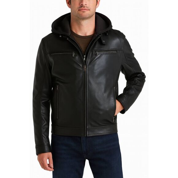 Michael Kors Faux Leather Moto Jacket Hooded XL - Picture 1 of 14